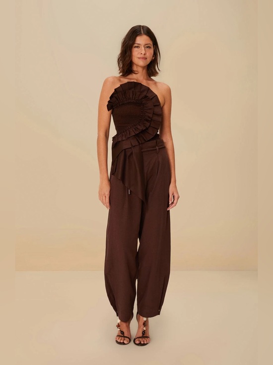FARM Rio Pants - FARM RIO Brazilian Tropical Coffee Brown Topstitched Clochard Pants
